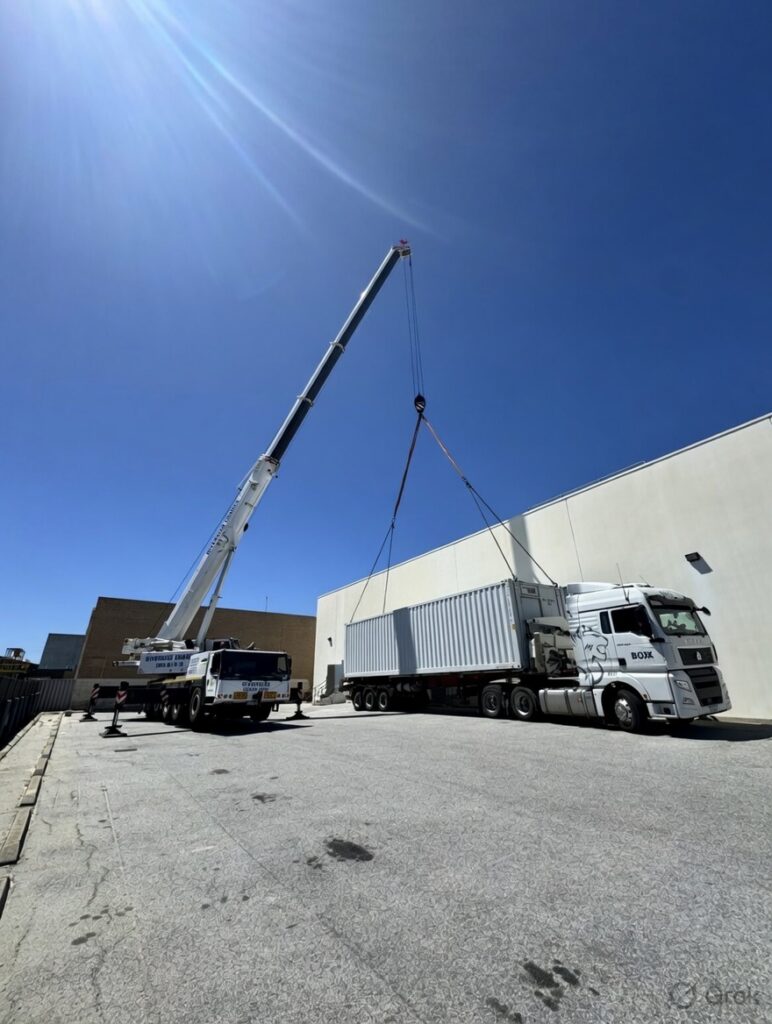 The Green Racks container craned onto its Osborne Park site